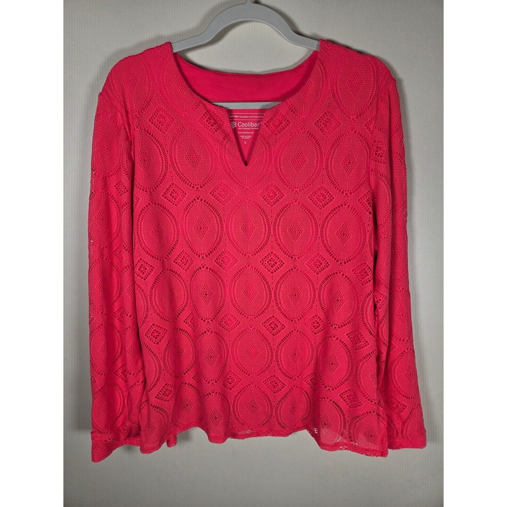 Coolibar Lace Tunic Women L Pink UPF 50+ Sun Protection Long Sleeve Boho Beach